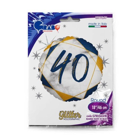 Balon foliowy okrągły, 40 urodziny, granatowy, marmur 46 cm Balon foliowy okrągły, 40 urodziny, granatowy, marmur 46 cm