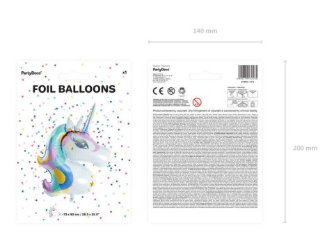 Balon foliowy, pastelowy Jednorożec Unicorn, 73x90cm Balon foliowy, pastelowy Jednorożec Unicorn, 73x90cm