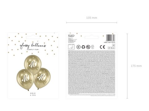 Balony Glossy 40 urodziny, Złoty chrom, 30cm, 6 szt. Balony Glossy 40 urodziny, Złoty chrom, 30cm, 6 szt.