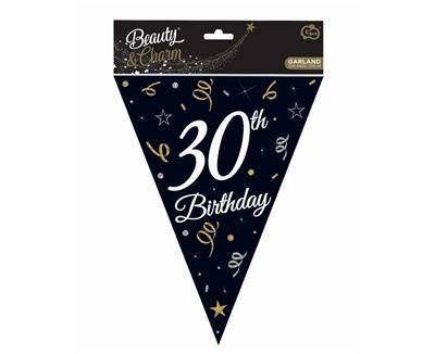 Girlanda papierowa, flagi, chorągiewki czarne, 30 Urodziny, 270 cm Girlanda papierowa, flagi, chorągiewki czarne, 30 Urodziny, 270 cm