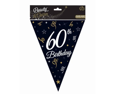 Girlanda papierowa, flagi, chorągiewki czarne, 60 Urodziny, 270 cm Girlanda papierowa, flagi, chorągiewki czarne, 60 Urodziny, 270 cm