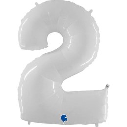 Balon Foliowy Cyfra 2, Biała Shiny 102cm Grabo
