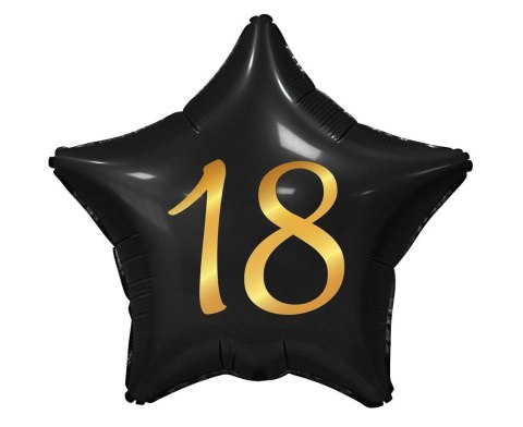 Balon Foliowy, Gwiazda czarna 18 urodziny, 44cm Balon Foliowy, Gwiazda czarna 18 urodziny, 44cm