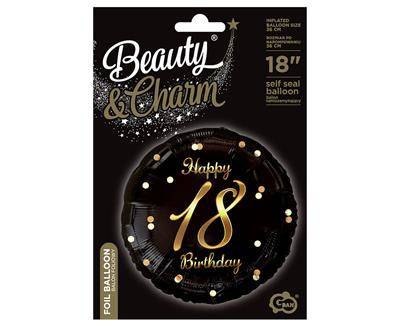 Balon foliowy Happy 18 Birthday, czarny nadruk złoty, 18' Balon foliowy Happy 18 Birthday, czarny nadruk złoty, 18'