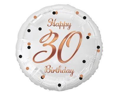Balon foliowy Happy 30 Birthday, biały, nadruk różowo-złoty, 18' Balon foliowy Happy 30 Birthday, biały, nadruk różowo-złoty, 18'