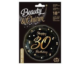 Balon foliowy Happy 30 Birthday, czarny złoty nadruk, 46 cm
