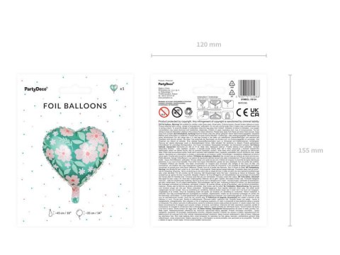 Balon foliowy Serce zielone w kwiaty 45cm Balon foliowy Serce zielone w kwiaty 45cm