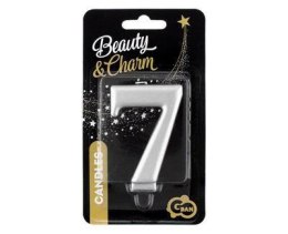 Świeczka cyferka 7, metalik srebrna 8 cm