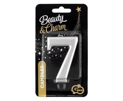 Świeczka cyferka 7, metalik srebrna 8 cm Świeczka cyferka 7, metalik srebrna 8 cm