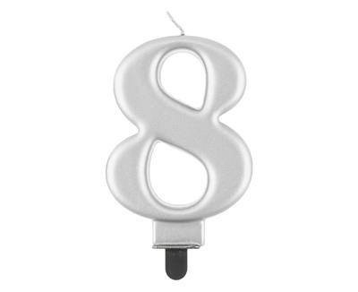 Świeczka cyferka 8, metalik srebrna 8 cm Świeczka cyferka 8, metalik srebrna 8 cm