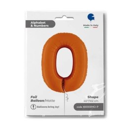 Balon Foliowy Cyfra 0, Matowa Pomarańczowa, 102cm Grabo