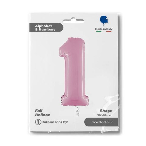 Balon Foliowy Cyfra 1 Różowa Pastel Pink, 66 cm Grabo Balon Foliowy Cyfra 1 Różowa Pastel Pink, 66 cm Grabo