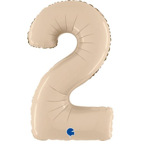 Balon Foliowy Cyfra 2, Satynowa Kremowa, 66 cm Grabo