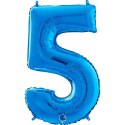 Balon Foliowy Cyfra 5 Niebieski, 66 cm Grabo