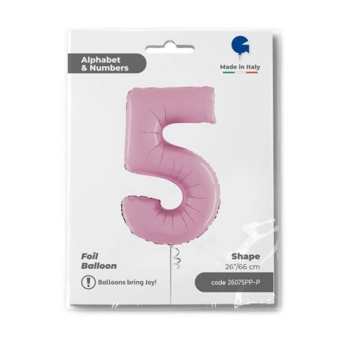 Balon Foliowy Cyfra 5 Różowa Pastel Pink, 66 cm Grabo Balon Foliowy Cyfra 5 Różowa Pastel Pink, 66 cm Grabo