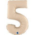 Balon Foliowy Cyfra 5, Satynowa Kremowa, 66 cm Grabo
