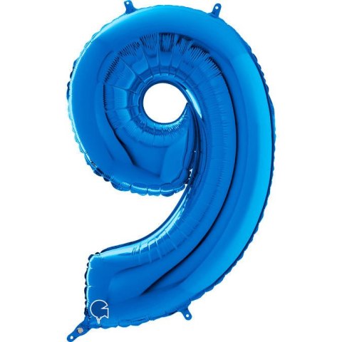 Balon Foliowy Cyfra 9 Niebieski, 66 cm Grabo