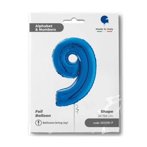 Balon Foliowy Cyfra 9 Niebieski, 66 cm Grabo Balon Foliowy Cyfra 9 Niebieski, 66 cm Grabo