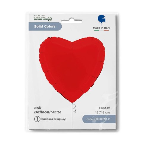 Balon Foliowy - Serce Matowe Czerwone, 46 cm, Grabo Balon Foliowy - Serce Matowe Czerwone, 46 cm, Grabo