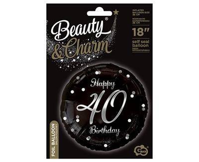 Balon foliowy Happy 40 Birthday, czarny srebrny nadruk, 46 cm Balon foliowy Happy 40 Birthday, czarny srebrny nadruk, 46 cm