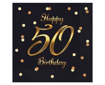 Serwetki urodzinowe Happy 50 Birthday czarne, 33 cm 20 sztuk Serwetki urodzinowe Happy 50 Birthday czarne, 33 cm 20 sztuk