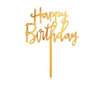 Topper Happy Birthday złoty akrylowy 14x10 cm Topper Happy Birthday złoty akrylowy 14x10 cm