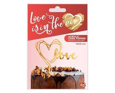 Topper na tort LOVE złoty akrylowy 13x10 cm Topper na tort LOVE złoty akrylowy 13x10 cm