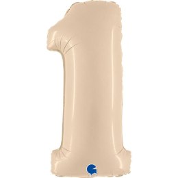 Balon Foliowy Cyfra 1, Satynowa Kremowa 66cm Grabo