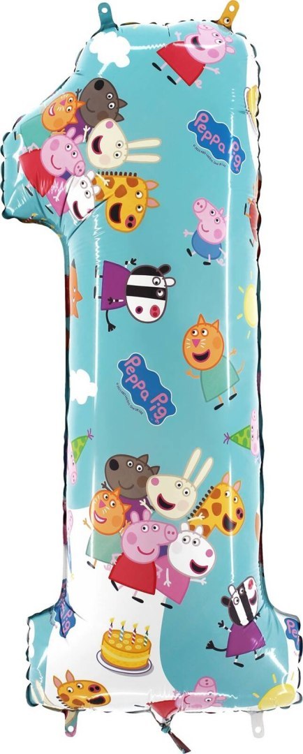 Balon Foliowy Cyfra 1, Świnka Peppa, 66 cm Grabo Balon Foliowy Cyfra 1, Świnka Peppa, 66 cm Grabo