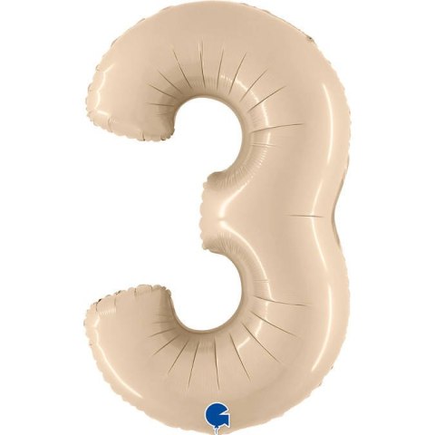 Balon Foliowy Cyfra 3, Satynowa Kremowa 66cm Grabo Balon Foliowy Cyfra 3, Satynowa Kremowa 66cm Grabo