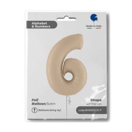 Balon Foliowy Cyfra 6, Satynowa Kremowa 66cm Grabo