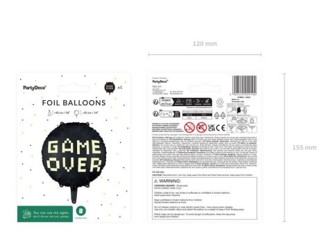 Balon foliowy Game Over, 46 cm Balon foliowy Game Over, 46 cm