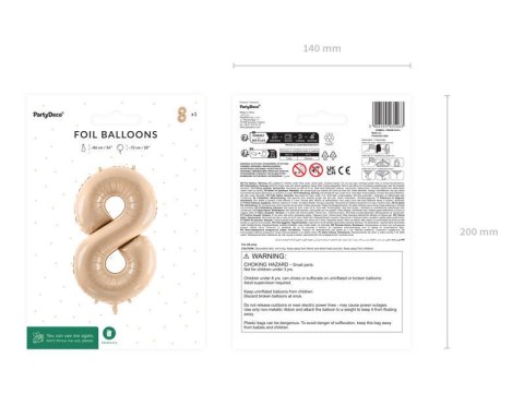 Balon foliowy Cyfra 8, 72cm, beżowa, kremowa Balon foliowy Cyfra 8, 72cm, beżowa, kremowa
