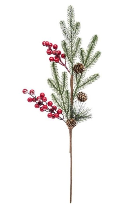 Gałązka leśna z jarzębiną i szyszkami ośnieżona, 65cm Gałązka leśna z jarzębiną i szyszkami ośnieżona, 65cm