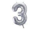 Balon foliowy Cyfra 3 srebrna, 86cm