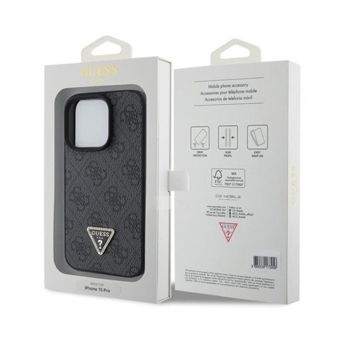 Guess Leather 4G Triangle Strass - Etui iPhone 15 Pro Max (czarny) Guess Leather 4G Triangle Strass - Etui iPhone 15 Pro Max (czarny)