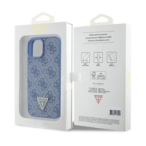 Guess Leather 4G Triangle Strass - Etui iPhone 15 (niebieski) Guess Leather 4G Triangle Strass - Etui iPhone 15 (niebieski)