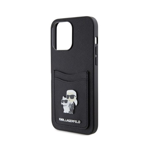 Karl Lagerfeld Saffiano Cardslot Karl & Choupette Metal Logo - Etui iPhone 15 Pro Max (czarny) Karl Lagerfeld Saffiano Cardslot Karl & Choupette Metal Logo - Etui iPhone 15 Pro Max (czarny)