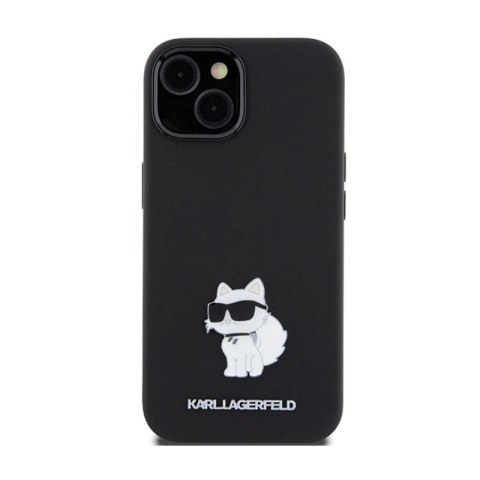 Karl Lagerfeld Silicone Choupette Metal Pin - Etui iPhone 15 (czarny) Karl Lagerfeld Silicone Choupette Metal Pin - Etui iPhone 15 (czarny)
