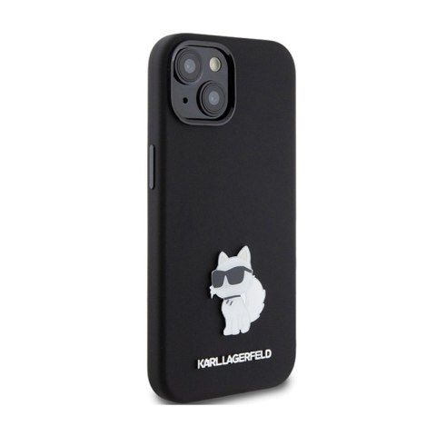 Karl Lagerfeld Silicone Choupette Metal Pin - Etui iPhone 15 (czarny) Karl Lagerfeld Silicone Choupette Metal Pin - Etui iPhone 15 (czarny)