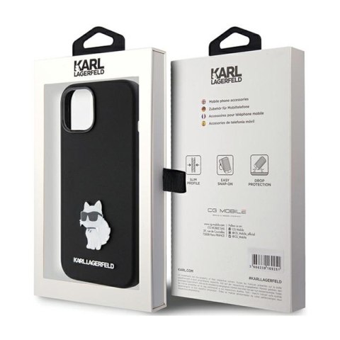 Karl Lagerfeld Silicone Choupette Metal Pin - Etui iPhone 15 (czarny) Karl Lagerfeld Silicone Choupette Metal Pin - Etui iPhone 15 (czarny)