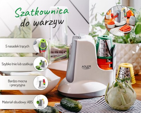 Szatkownica do warzyw Adler AD 4815 z 5 nasadkami