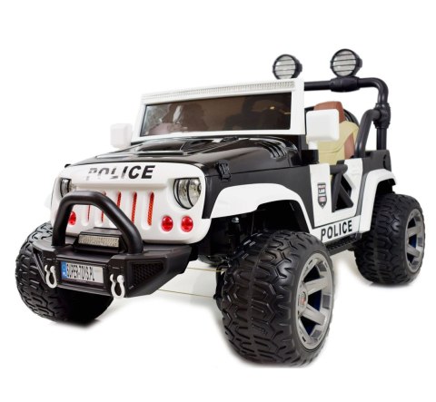 JEEP POLICJA 4X4 Z AMORTYZATORAMI, PILOT, PANEL MP4, REGULOWANE SIEDZENIE,ZDERZAK Z AMORTYZATOREM, /SX-1718 JEEP POLICJA 4X4 Z AMORTYZATORAMI, PILOT, PANEL MP4, REGULOWANE SIEDZENIE,ZDERZAK Z AMORTYZATOREM, /SX-1718