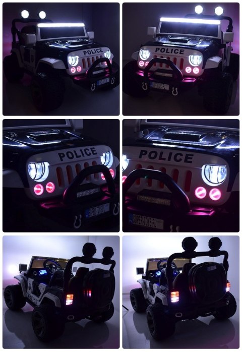 JEEP POLICJA 4X4 Z AMORTYZATORAMI, PILOT, PANEL MP4, REGULOWANE SIEDZENIE,ZDERZAK Z AMORTYZATOREM, /SX-1718 JEEP POLICJA 4X4 Z AMORTYZATORAMI, PILOT, PANEL MP4, REGULOWANE SIEDZENIE,ZDERZAK Z AMORTYZATOREM, /SX-1718