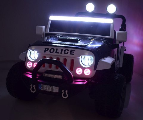JEEP POLICJA 4X4 Z AMORTYZATORAMI, PILOT, PANEL MP4, REGULOWANE SIEDZENIE,ZDERZAK Z AMORTYZATOREM, /SX-1718 JEEP POLICJA 4X4 Z AMORTYZATORAMI, PILOT, PANEL MP4, REGULOWANE SIEDZENIE,ZDERZAK Z AMORTYZATOREM, /SX-1718