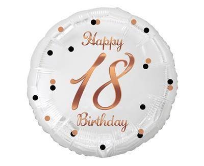 Balon foliowy Happy 18 Birthday, biały, nadruk różowo-złoty, 18' Balon foliowy Happy 18 Birthday, biały, nadruk różowo-złoty, 18'