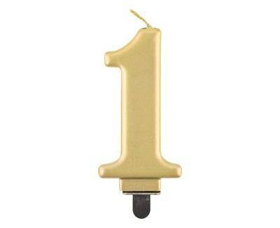Świeczka cyferka 1, metalik złota, 8 cm Świeczka cyferka 1, metalik złota, 8 cm