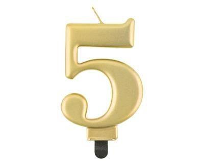Świeczka cyferka 5, metalik złota, 8 cm Świeczka cyferka 5, metalik złota, 8 cm