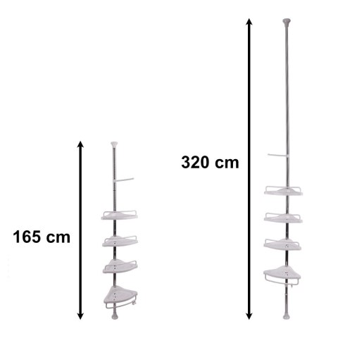 Półka łazienkowa narożna pod prysznic teleskopowa 4 półki wieszaki regulowana wysokość 165-320 cm