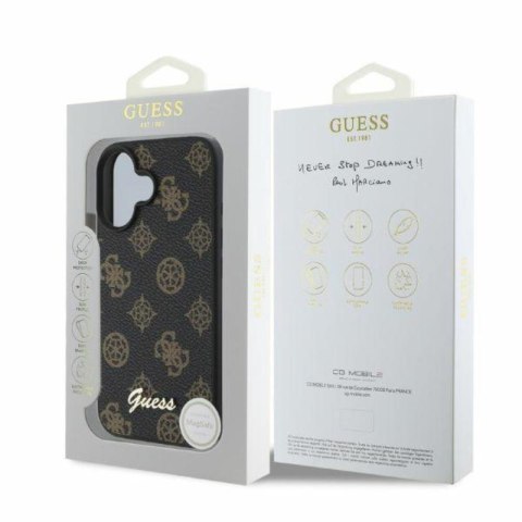 Guess Peony Script MagSafe - Etui iPhone 16 (czarny) Guess Peony Script MagSafe - Etui iPhone 16 (czarny)